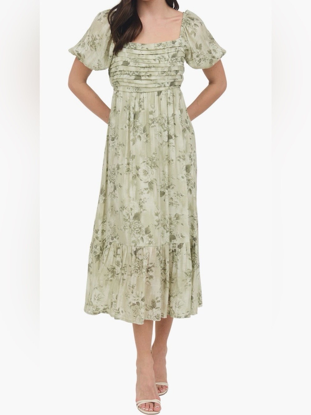 NWOT Sage Green Floral Maxi Dress with Tiered Hem